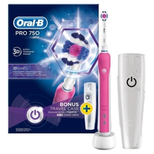 Oral-B - Oral-B Pro 750 3D White Pembe + Seyahat Kabı Hediyeli Şarj Edilebilir Diş Fırçası D16.513.UX
