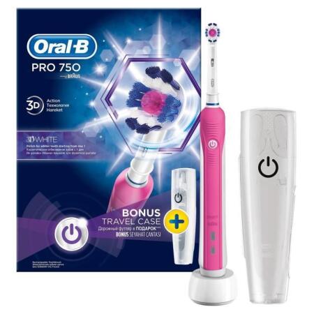 Oral-B Pro 750 3D White Pembe + Seyahat Kabı Hediyeli Şarj Edilebilir Diş Fırçası D16.513.UX - 1